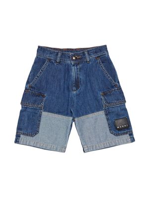Marni Kids patchwork denim shorts - Blue