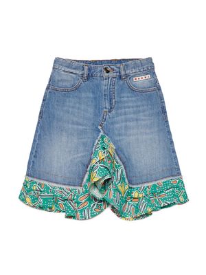 Marni Kids printed-trim denim skirt - Blue