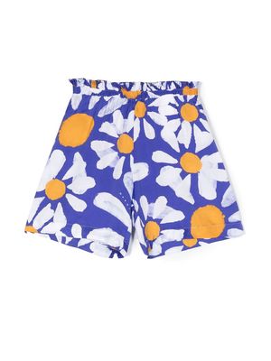 Marni Kids ruffle-trim daisy-print shorts - Blue