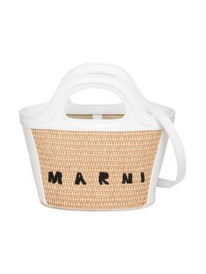 Marni Kids small Tropicalia raffia-effect bucket bag - White