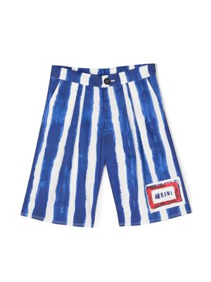 Marni Kids striped logo-print shorts - Blue