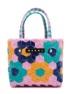 Marni Kids Sunflower woven tote bag - Pink