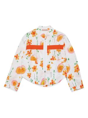 Marni Kids Sunny Day floral-print poplin jacket - White