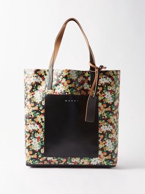 Marni - Leather-trimmed Floral-print Tote Bag - Womens - Multi