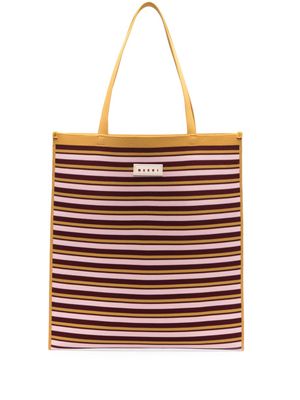 Marni logo-appliqué striped tote bag - Orange