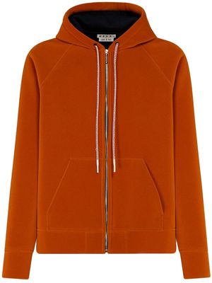 Marni logo-drawstring zip-up hoodie - Orange
