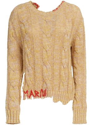 Marni logo-embroidered chunky cable-knit jumper - Yellow