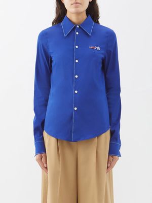 Marni - Logo-embroidered Cotton-blend Shirt - Womens - Blue