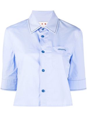 Marni logo-embroidered cropped shirt - Blue