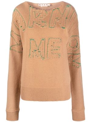 Marni logo-embroidered knitted jumper - Neutrals