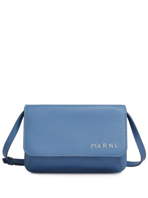 Marni logo-embroidered leather shoulder bag - Blue