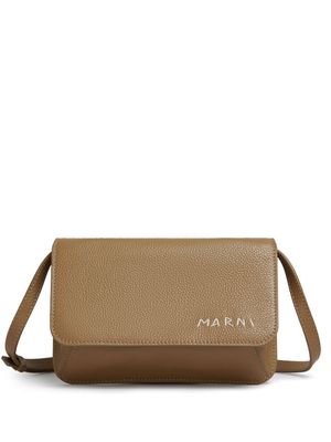 Marni logo-embroidered leather shoulder bag - Brown