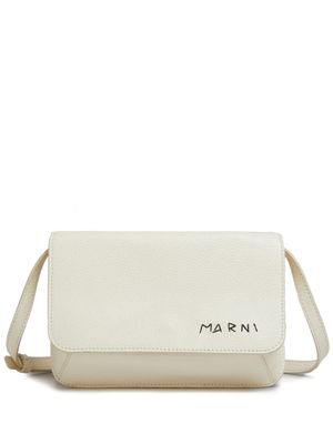 Marni logo-embroidered leather shoulder bag - White