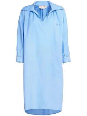 Marni logo-embroidered long-sleeve dress - Blue