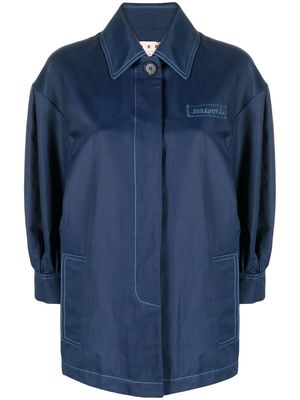Marni logo-embroidered pleat-detail shirt jacket - Blue