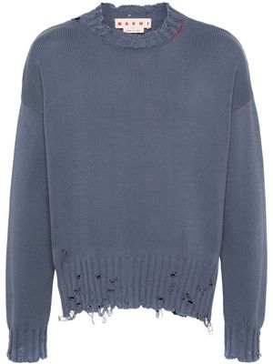 Marni logo-embroidered ripped jumper - Blue
