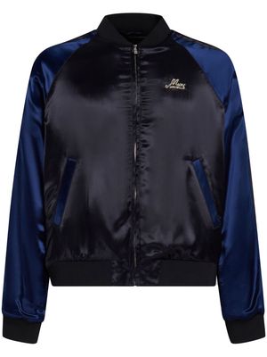 Marni logo-embroidered satin bomber jacket - Blue