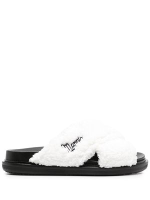 Marni logo-embroidered shearling sandals - White