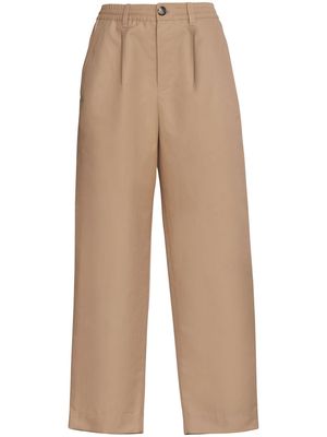 Marni logo-embroidered straight-leg trousers - Brown