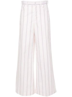 Marni logo-embroidered striped wide trousers - Neutrals