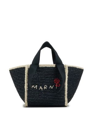 Marni logo-embroidered woven tote bag - Blue