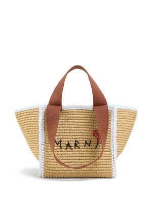 Marni logo-embroidered woven tote bag - Neutrals