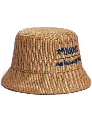 Marni logo-embroidery braided sun hat - Brown