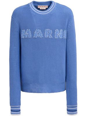 Marni logo-embroidery cotton jumper - Blue