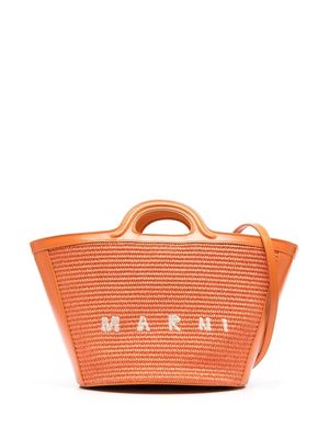 Marni logo-embroidery raffia tote - Orange