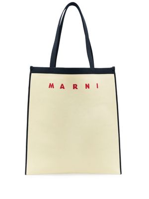 Marni logo embroidery tote bag - Blue