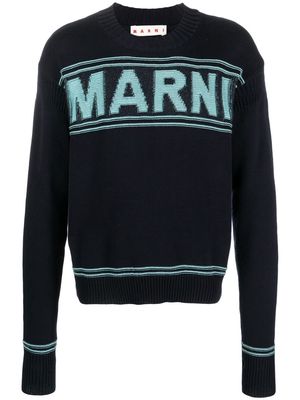Marni logo-intarsia cotton jumper - Blue