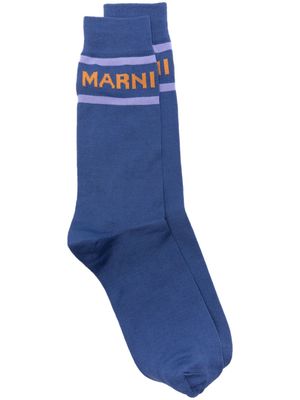 Marni logo-intarsia fine-ribbed socks - Blue