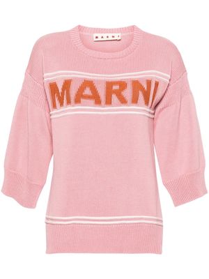 Marni logo-intarsia short-sleeve jumper - Pink