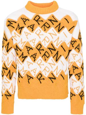 Marni logo-intarsia virgin wool jumper - Orange