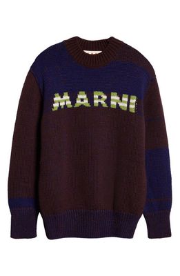 Marni Logo Jacquard Wool Sweater in Coffee