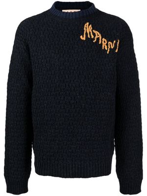 Marni logo-knit crew-neck jumper - Blue