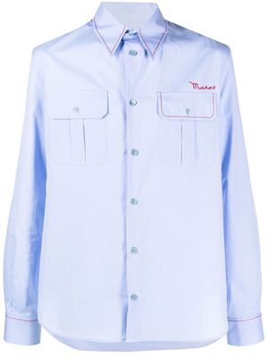 Marni logo-lettering front-flap pockets shirt - Blue