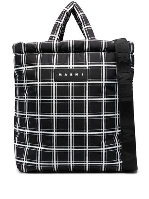 Marni logo-patch checkered tote bag - Black