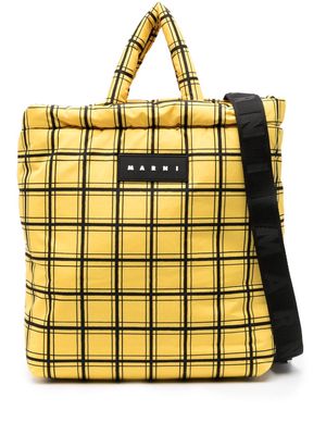 Marni logo-patch checkered tote bag - Yellow