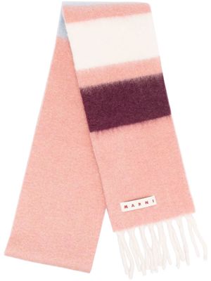 Marni logo-patch fringed scarf - Pink