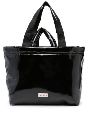 Marni logo-patch high-shine tote bag - Black