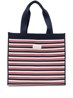 Marni logo-patch jacquard-striped tote bag - Neutrals
