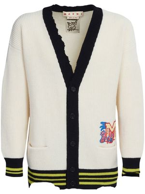 Marni logo-patch knitted cardigan - Neutrals