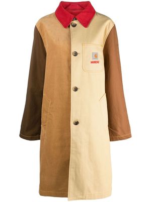 Marni logo-patch panelled coat - Brown