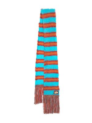 Marni logo-patch striped mohair scarf - Blue