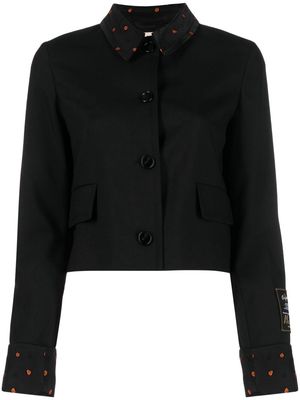Marni logo-patch virgin wool cropped jacket - Black