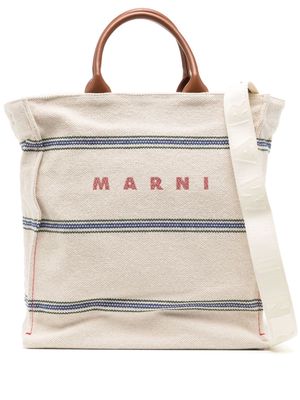 Marni logo-print canvas tote bag - Neutrals