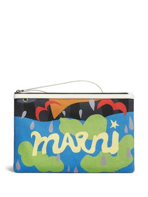 Marni logo print clutch bag - Blue