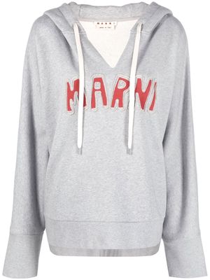 Marni logo-print cotton hoodie - Grey