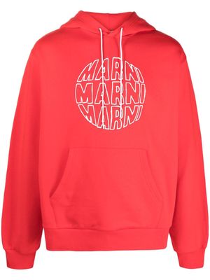 Marni logo-print cotton hoodie - Red